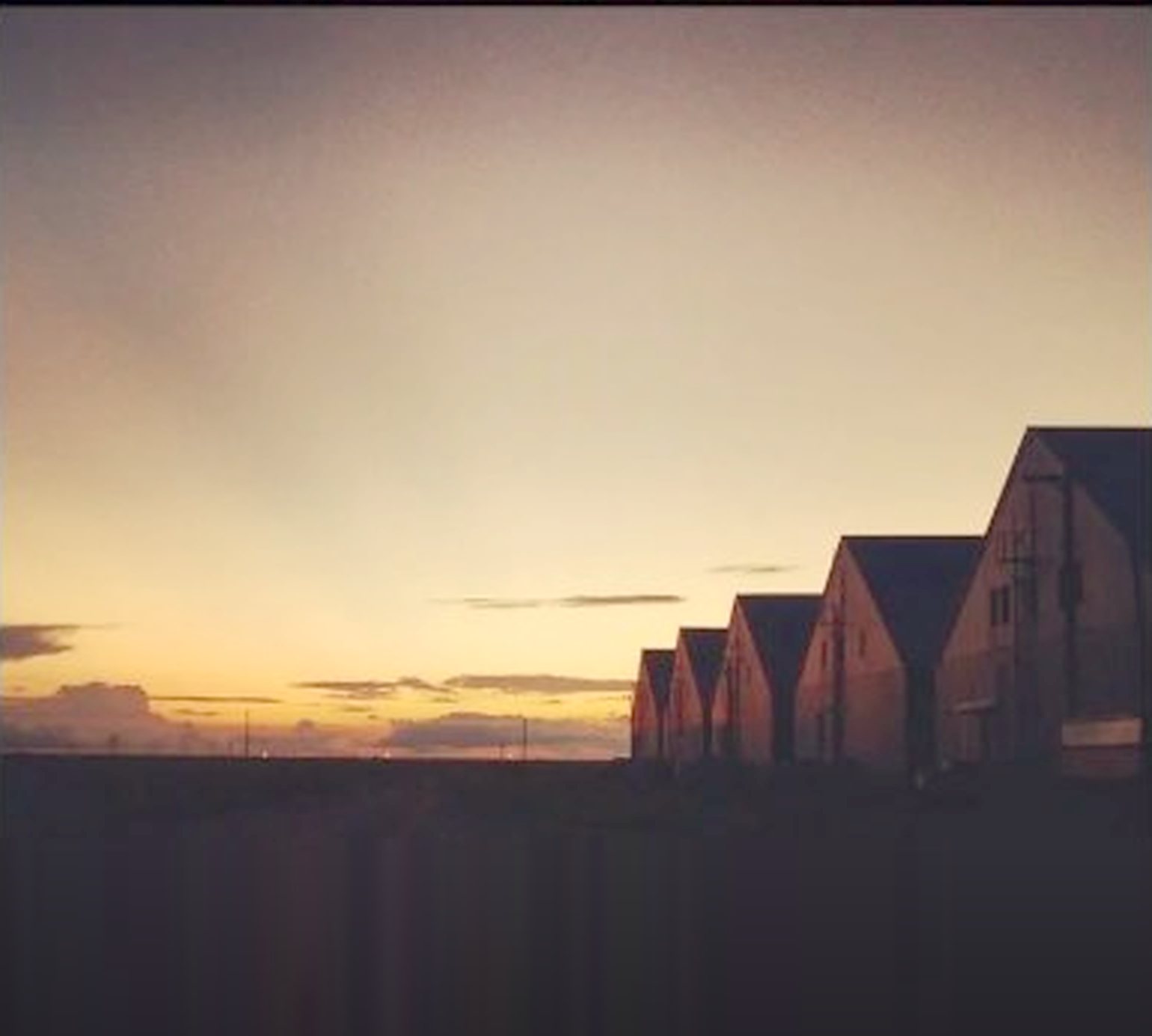 Simmons Seed barns at sunset in Tulia, Texas